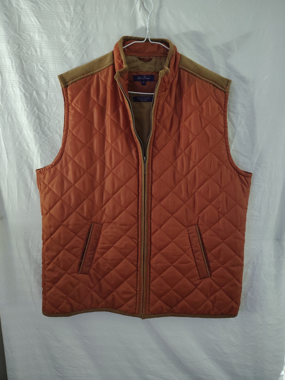 Alan Flusser Quilted Rust Orange Vest with Tan Corduroy Trim